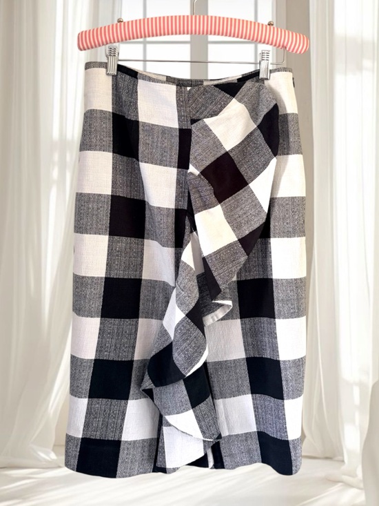 Lord & Taylor Dresses & Skirts - Lord & Taylor Black White Checkered Cotton Ruffle Pencil Skirt Size 6